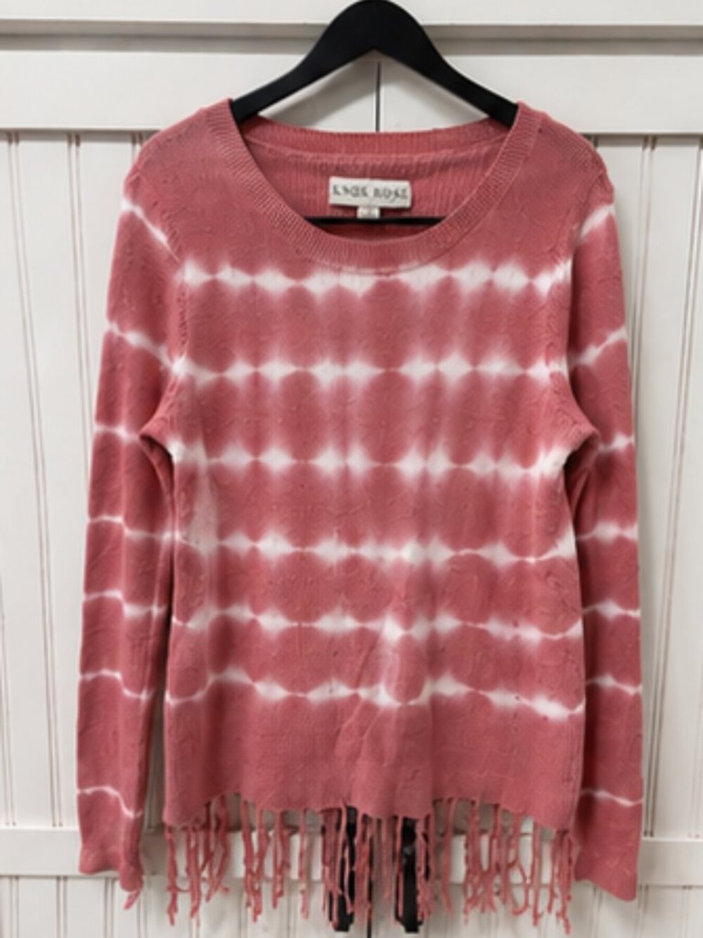 Knox Rose Size Large Pink Tie Dye Fringe Sweater Boho Pullover